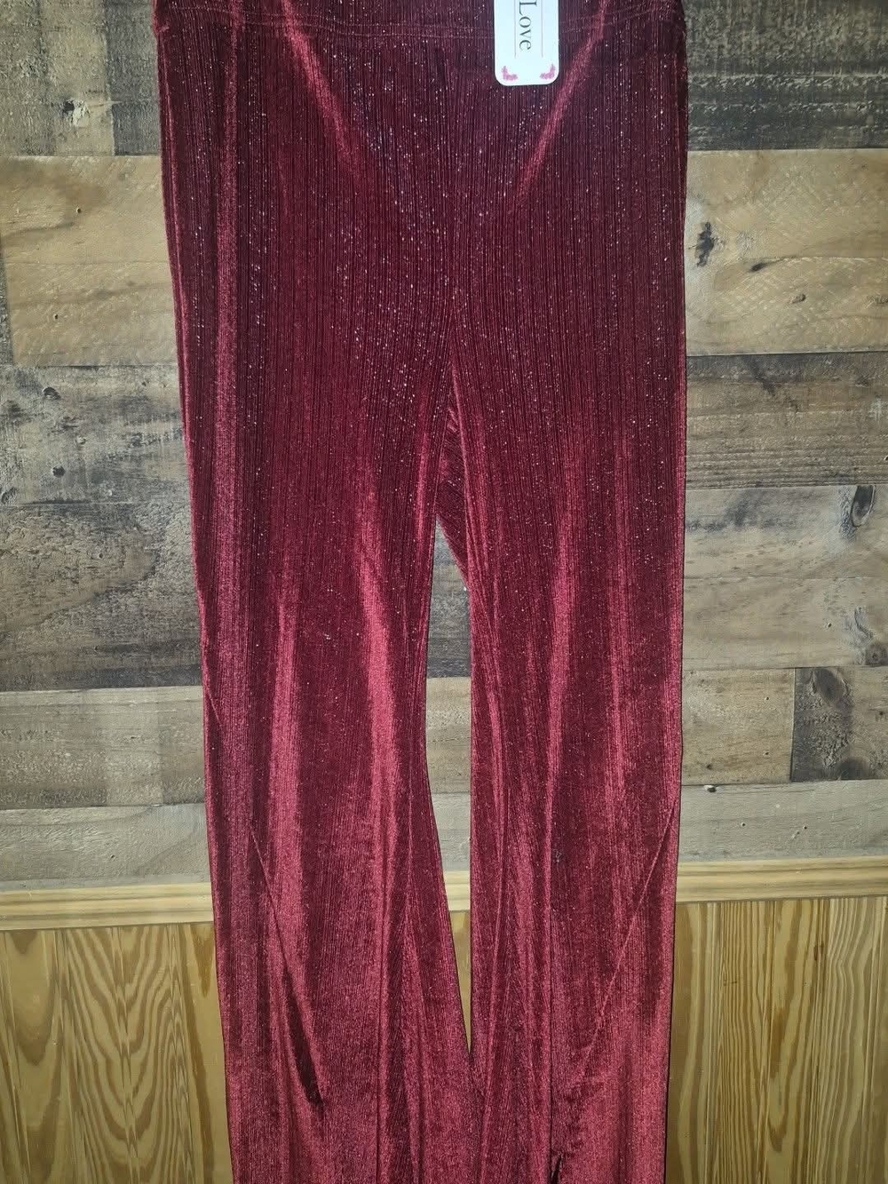 Wide Leg Velvet Pants in Burgundy with Subtle Sparkle